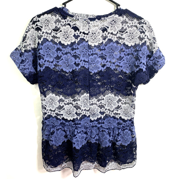 Anthropologie Eva Franco Women's Size XS Sheer Striped Lace Peplum Top Blouse - Picture 2 of 7